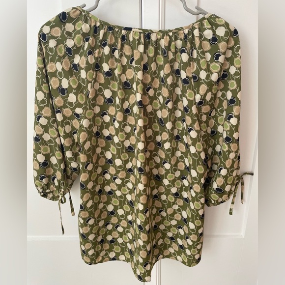 Loft blouse tie neck top 3/4 sleeves floral olive green black large - Picture 3 of 7